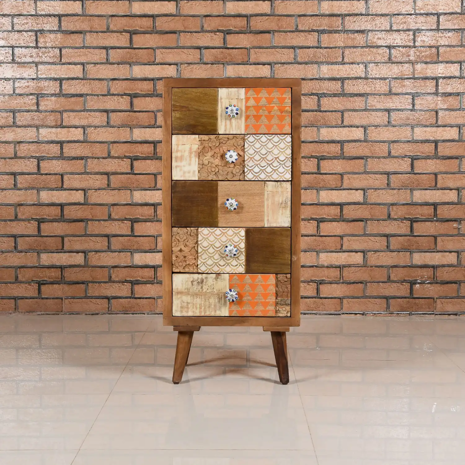 Mango Wood Tall Drawer Chest with 5 Drawers (KD) - popular handicrafts